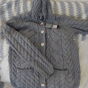 Cozy Cable Knit Hooded Cardigan Sweater - Gray